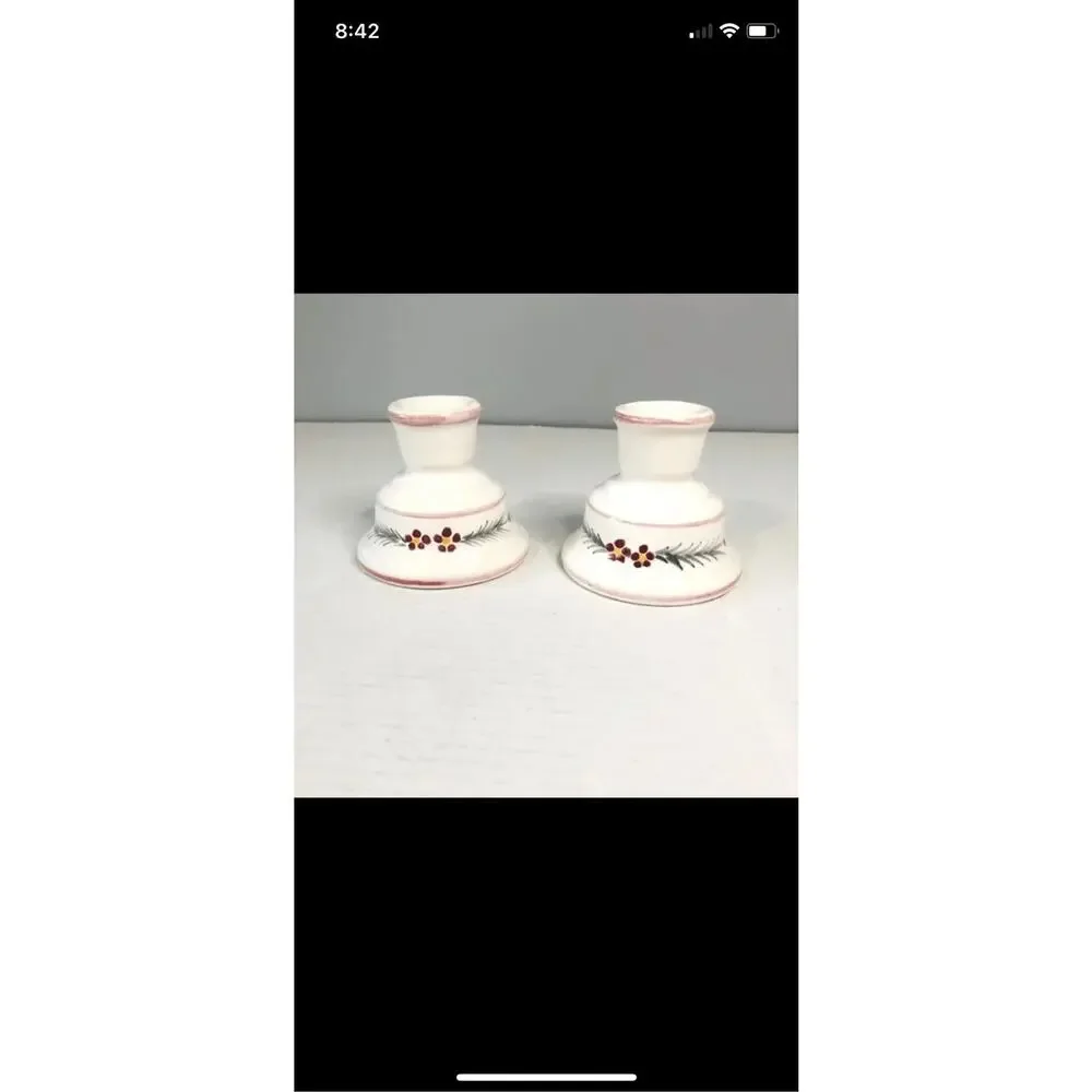 vintage cottage core candles white with flowers‎ ceramic pair grandma core